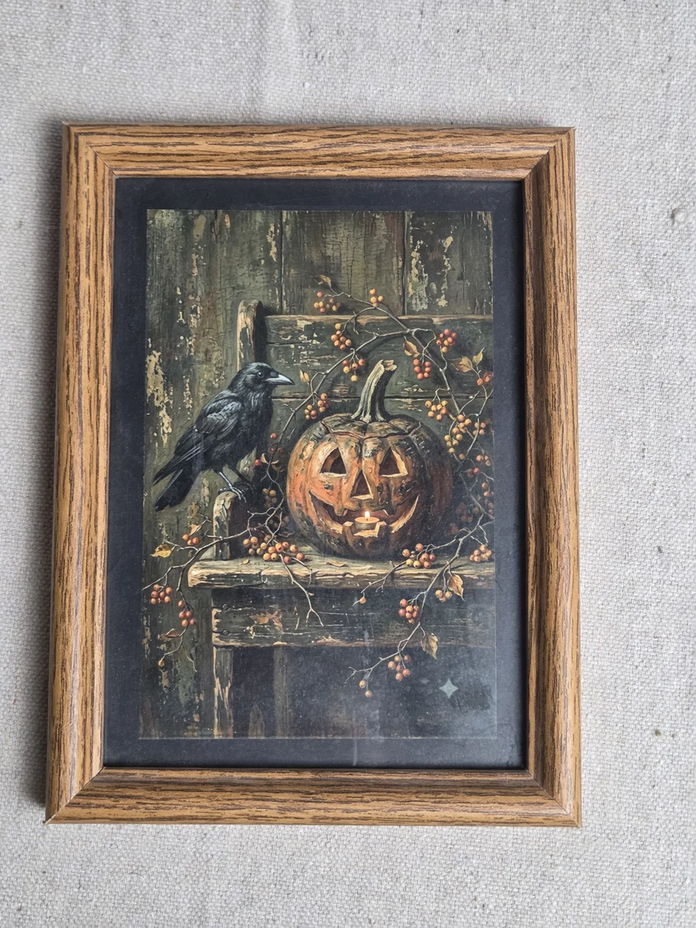 Autumn Jack-O'-Lantern & Crow Framed Wall Art - Brown, Black